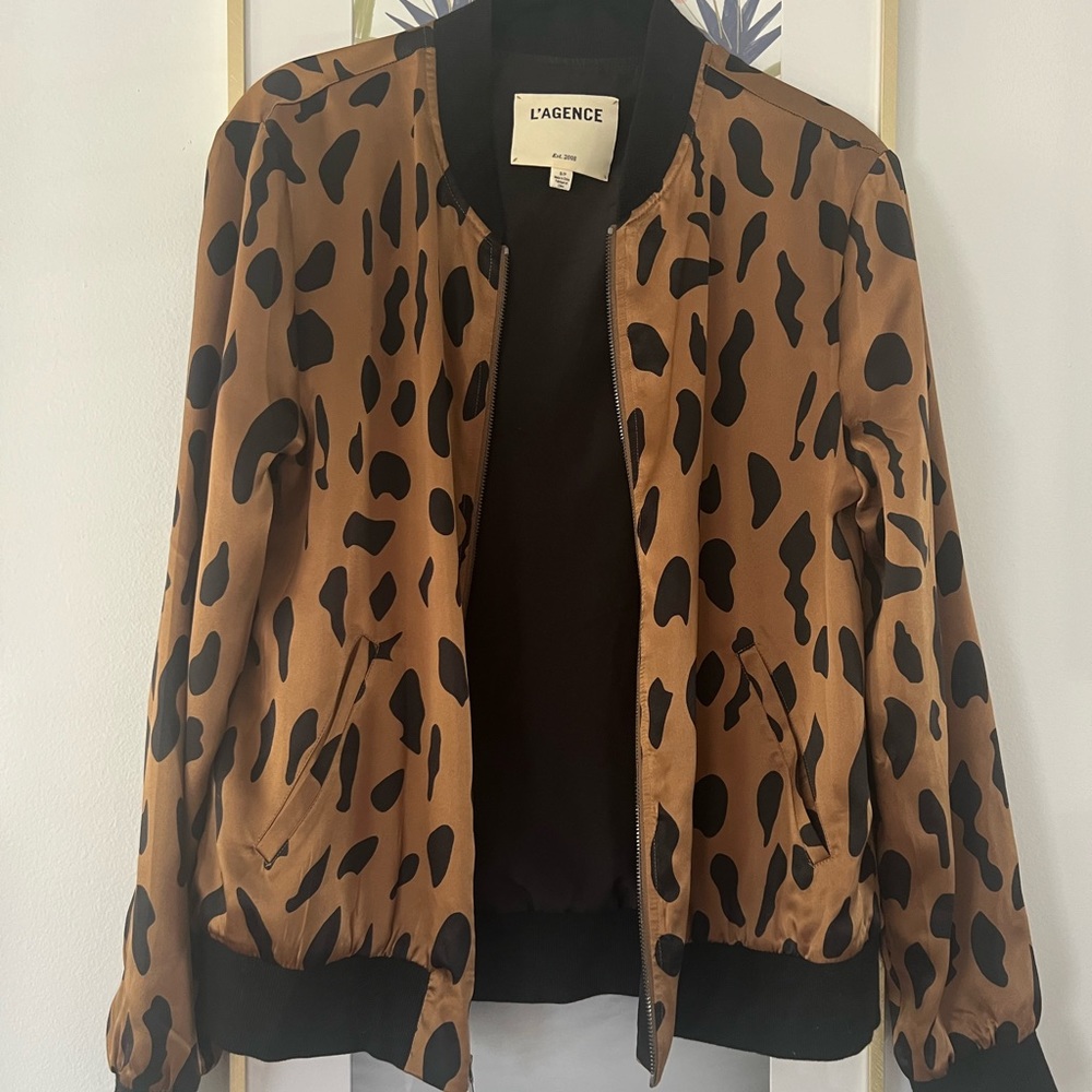 L’Agence leopard print bomber jacket size S